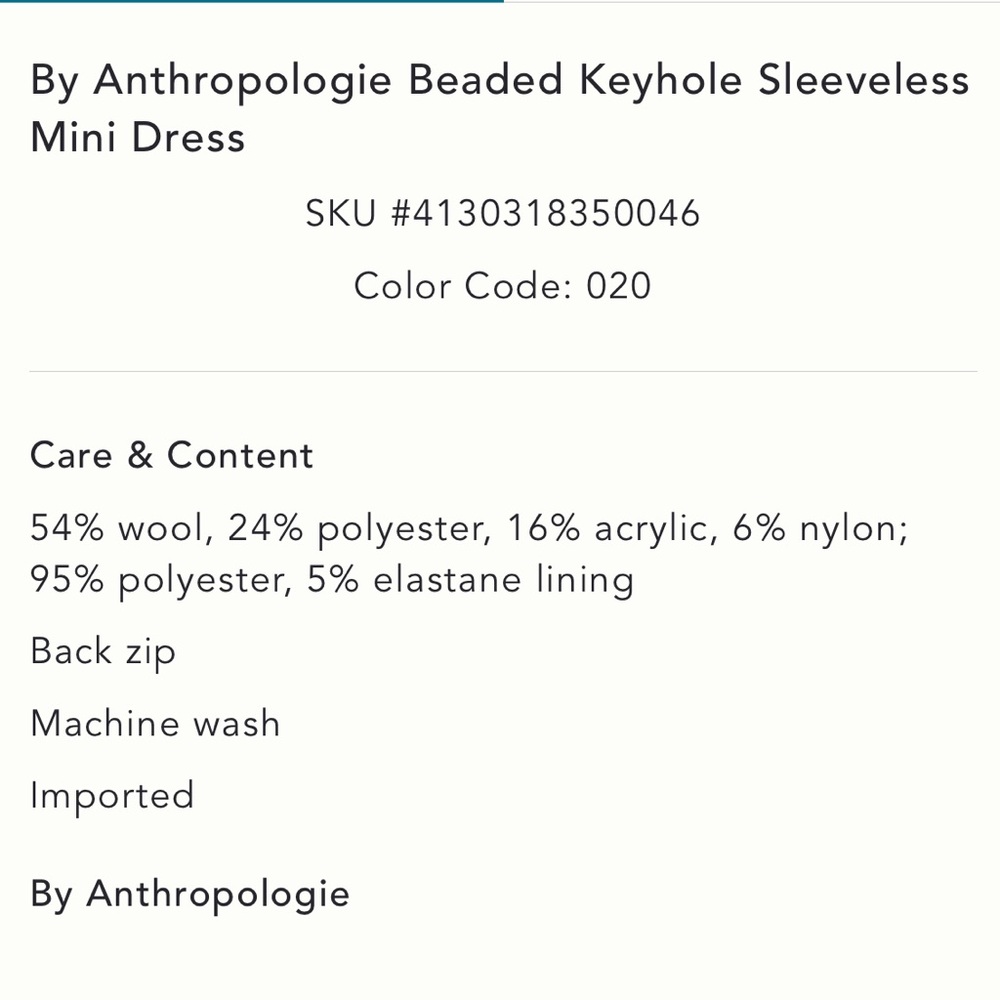 ✨ Anthropologie Beaded Keyhole Sleeveless Mini Dress Sz M - Picture 8 of 8